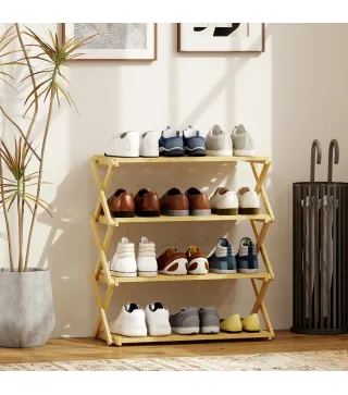 Zapatero Estrecho de Bambú Zapatero Vertical Plegable de 4 Niveles Sin Instalación Natural