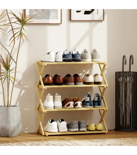 Zapatero Estrecho de Bambú Zapatero Vertical Plegable de 4 Niveles Sin Instalación Natural