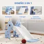 Tobogán Infantil 3 en 1 para Niños 1-3 Años con Escalera Canasta de Baloncesto y Diseño de Jirafa 106x51,5x52 cm Azul