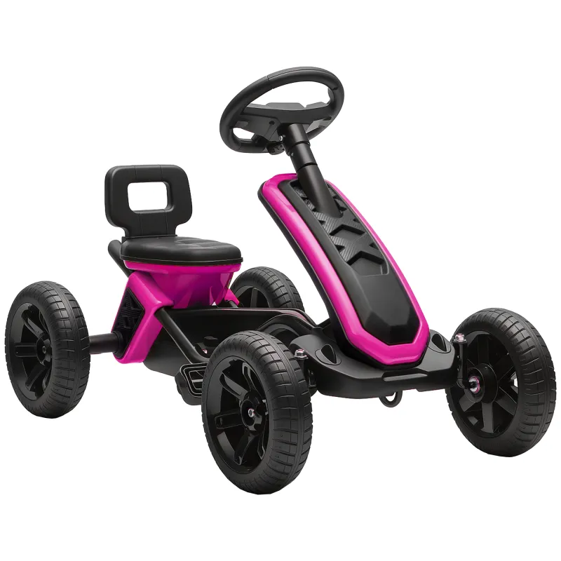 Kart Pedales con Ruedas Antideslizantes de EVA Marco Metálico Carga 30 kg para Niños y Niñas de 2-5 Años Rosa
