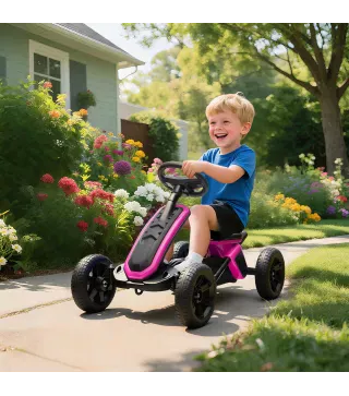 Kart Pedales con Ruedas Antideslizantes de EVA Marco Metálico Carga 30 kg para Niños y Niñas de 2-5 Años Rosa