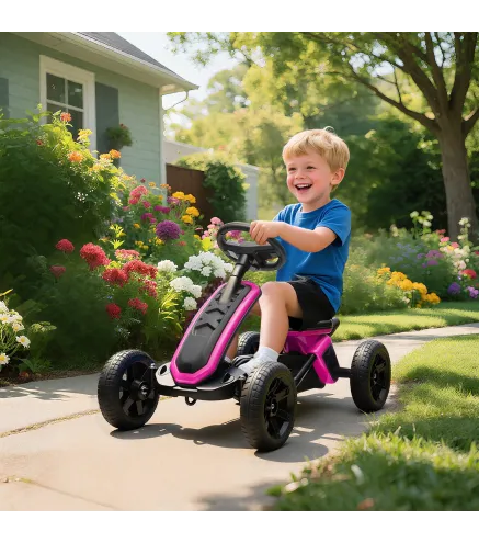 Kart Pedales con Ruedas Antideslizantes de EVA Marco Metálico Carga 30 kg para Niños y Niñas de 2-5 Años Rosa