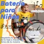 Batería para Niños de +3 Años con Taburete Tambores Bombo Platillo y Baquetas 59,5x31,5x59 cm Negro