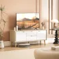 Mueble de TV Moderno de 2 Puertas 2 Cajones Orificios y Estantes Extraíbles 120x35x50 cm Blanco Brillo y Roble