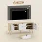 Mueble de TV Moderno de 2 Puertas 2 Cajones Orificios y Estantes Extraíbles 120x35x50 cm Blanco Brillo y Roble