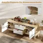 Mueble de TV Moderno de 2 Puertas 2 Cajones Orificios y Estantes Extraíbles 120x35x50 cm Blanco Brillo y Roble