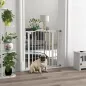 Barrera de Seguridad para Perros 74-87 cm con Extensión Montaje a Presión Doble Bloqueo para Puerta Escalera Blanco