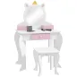 Tocador Infantil con Taburete y Espejo Tocador para Niñas con Cajón Compartimentos Diseño de Unicornio Blanco