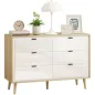 Cómoda 6 Cajones Cómoda Dormitorio con Patas de Madera Estilo Moderno 110x40x75 cm Blanco Brillo y Roble