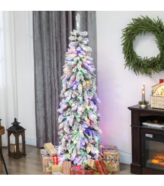 Árbol de Navidad Estrecho 180 cm con Luces LED Bicolores 11 Modos de Iluminación Temporizador 540 Ramas Verde