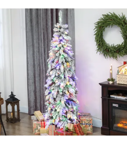 Árbol de Navidad Estrecho 180 cm con Luces LED Bicolores 11 Modos de Iluminación Temporizador 540 Ramas Verde