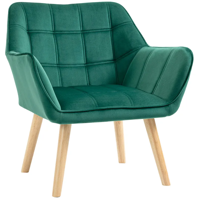 Butaca de Salón Moderna Tapizado en Terciopelo con Patas de Madera Sillón Relax para Sala de Estar Verde