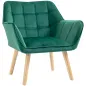 Butaca de Salón Moderna Tapizado en Terciopelo con Patas de Madera Sillón Relax para Sala de Estar Verde