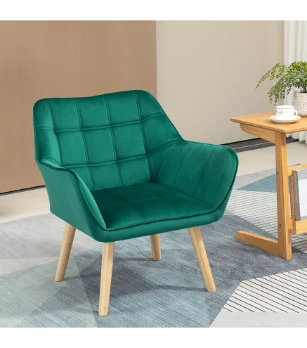 Butaca de Salón Moderna Tapizado en Terciopelo con Patas de Madera Sillón Relax para Sala de Estar Verde