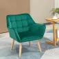 Butaca de Salón Moderna Tapizado en Terciopelo con Patas de Madera Sillón Relax para Sala de Estar Verde