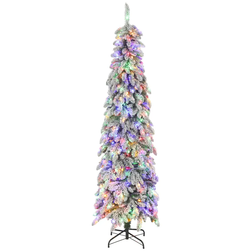 Árbol de Navidad Estrecho 225 cm con Luces LED Bicolores 11 Modos de Iluminación Temporizador 800 Ramas Verde