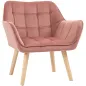 Butaca de Salón Moderna Tapizado en Terciopelo con Asiento Ancho Patas de Madera Sillón Relax para Sala de Estar Rosa