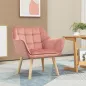 Butaca de Salón Moderna Tapizado en Terciopelo con Asiento Ancho Patas de Madera Sillón Relax para Sala de Estar Rosa