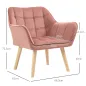 Butaca de Salón Moderna Tapizado en Terciopelo con Asiento Ancho Patas de Madera Sillón Relax para Sala de Estar Rosa