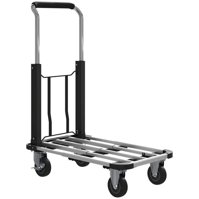Carretilla de Mano Plegable de Aluminio Carga 150 kg con Ruedas Mango Ajustable y Plataforma Extensible Plata y Negro