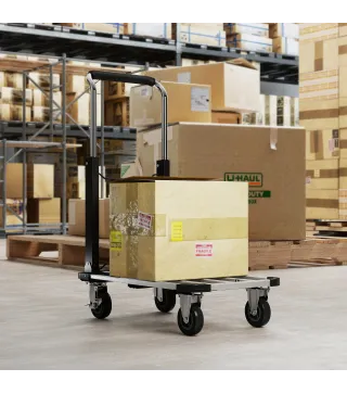 Carretilla de Mano Plegable de Aluminio Carga 150 kg con Ruedas Mango Ajustable y Plataforma Extensible Plata y Negro