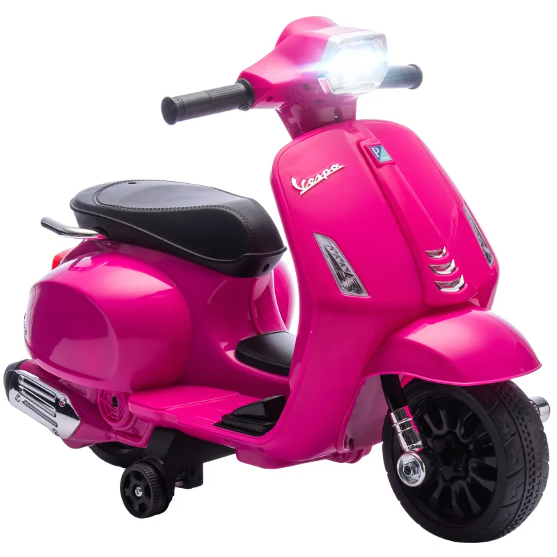 Moto Eléctrica para Niños de 2-6 Años con Batería 6V Faro Bocina y Ruedas Auxiliares Rosa