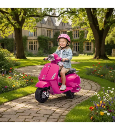 Moto Eléctrica para Niños de 2-6 Años con Batería 6V Faro Bocina y Ruedas Auxiliares Rosa