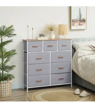 Cómoda Moderna con 9 Cajones de Tela y Diseño Elegante para Dormitorio Sala o Entrada 100x30x99 cm Gris