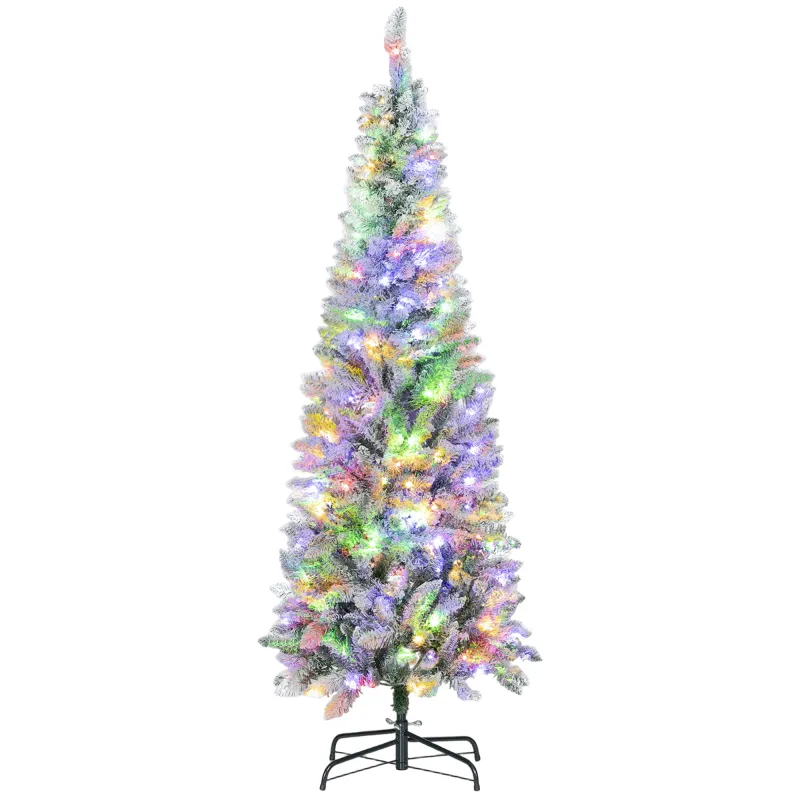 Árbol de Navidad Estrecho 180 cm con Luces LED Bicolores 11 Modos de Iluminación 479 Ramas Verde