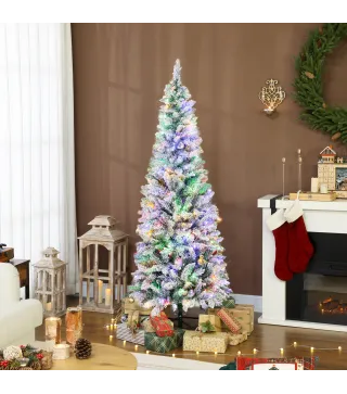 Árbol de Navidad Estrecho 180 cm con Luces LED Bicolores 11 Modos de Iluminación 479 Ramas Verde