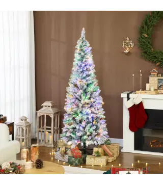 Árbol de Navidad Estrecho 180 cm con Luces LED Bicolores 11 Modos de Iluminación 479 Ramas Verde