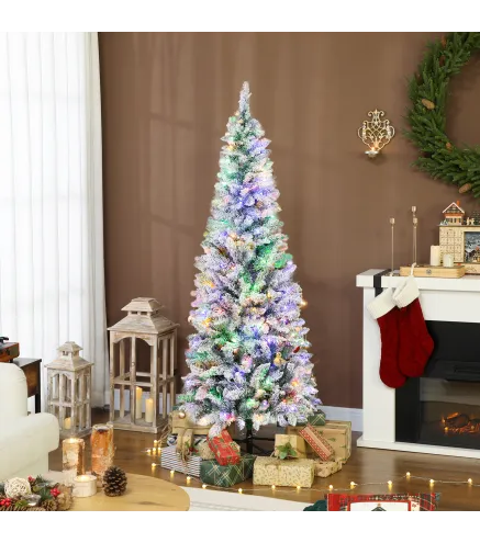 Árbol de Navidad Estrecho 180 cm con Luces LED Bicolores 11 Modos de Iluminación 479 Ramas Verde