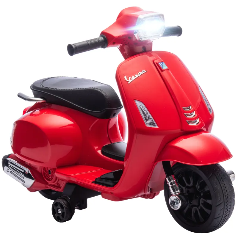 Moto Eléctrica para Niños de 2-6 Años con Batería 6V Faro Bocina y Ruedas Auxiliares Rojo