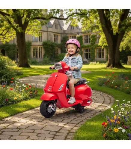 Moto Eléctrica para Niños de 2-6 Años con Batería 6V Faro Bocina y Ruedas Auxiliares Rojo