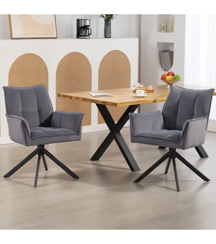 Juego de 2 Sillas de Comedor Giratorias con Reposabrazos Respaldo Acolchado Tapizado en Terciopelo Patas de Acero Gris