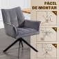 Juego de 2 Sillas de Comedor Giratorias con Reposabrazos Respaldo Acolchado Tapizado en Terciopelo Patas de Acero Gris