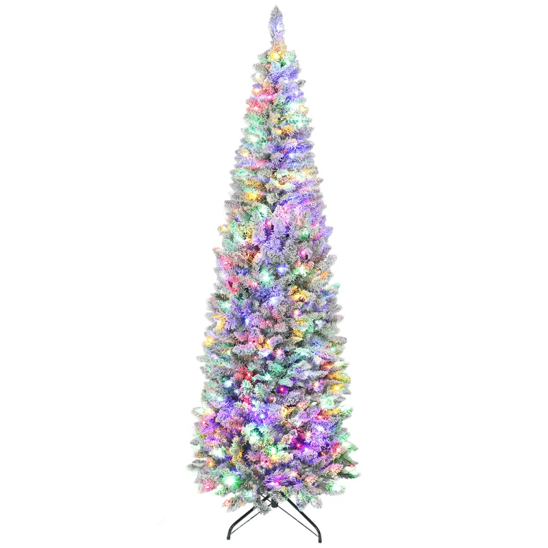 Árbol de Navidad Estrecho 210 cm con Luces LED Bicolores 11 Modos de Iluminación 687 Ramas Verde