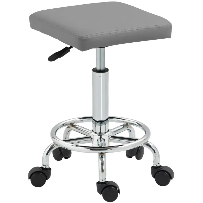 Taburete Giratorio Ajustable Con Asiento Acolchado Reposapiés y Ruedas para Salones y Talleres 34x34x50-66 cm Gris Taburete Giratorio Ajustable Con Asiento Acolchado Reposapiés y Ruedas para Salones y Talleres 34x34x50-66 cm Gris