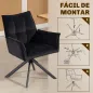 Pack de 2 Sillas de Comedor Giratorias con Reposabrazos Respaldo Acolchado Tapizado en Terciopelo Patas de Acero Negro