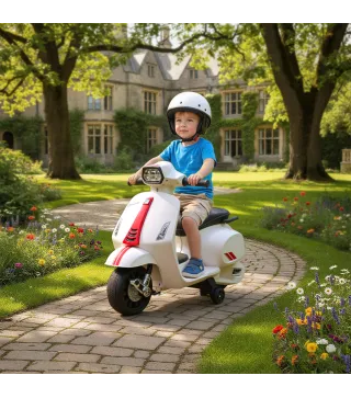 Moto Eléctrica para Niños de 2-6 Años con Batería 6V Faro Bocina y Ruedas Auxiliares Blanco