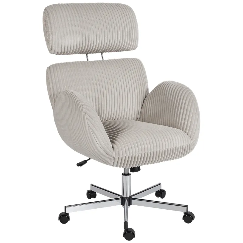 Silla de Oficina con Reposabrazos Respaldo Alto Reposacabezas Regulable Ruedas Altura Ajustable Giratoria Gris