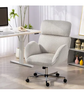 Silla de Oficina con Reposabrazos Respaldo Alto Reposacabezas Regulable Ruedas Altura Ajustable Giratoria Gris