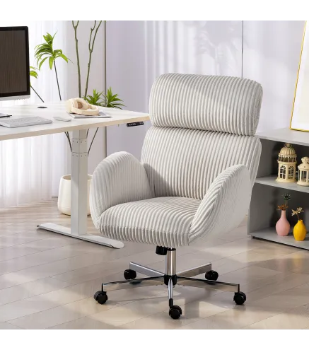 Silla de Oficina con Reposabrazos Respaldo Alto Reposacabezas Regulable Ruedas Altura Ajustable Giratoria Gris