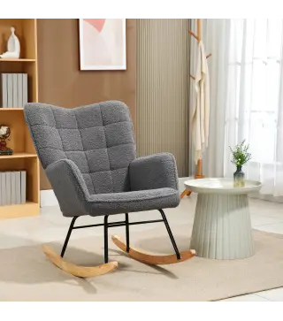 Silla Mecedora de Borreguito Sillón Balancín 40° con Patas de Madera de Haya Carga 120 kg 71x98x101 cm Gris Oscuro