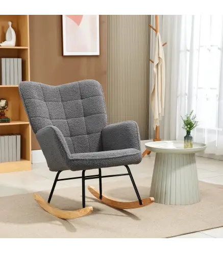 Silla Mecedora de Borreguito Sillón Balancín 40° con Patas de Madera de Haya Carga 120 kg 71x98x101 cm Gris Oscuro