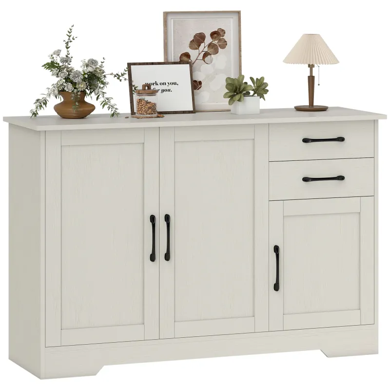 Aparador para Salón Moderno con 3 Puertas 2 Cajones Estante Ajustable para Comedor Entrada 120x38x79 cm Crema