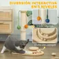 Poste Rascador para Gatos Altura 56,5 cm con 3 Bolas Colgantes Juguete de Pelota de Pista Madera Natural
