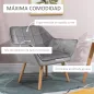 Butaca de Salón Moderna Tapizado en Terciopelo con Patas de Madera Sillón Relax para Sala de Estar Gris