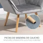 Butaca de Salón Moderna Tapizado en Terciopelo con Patas de Madera Sillón Relax para Sala de Estar Gris