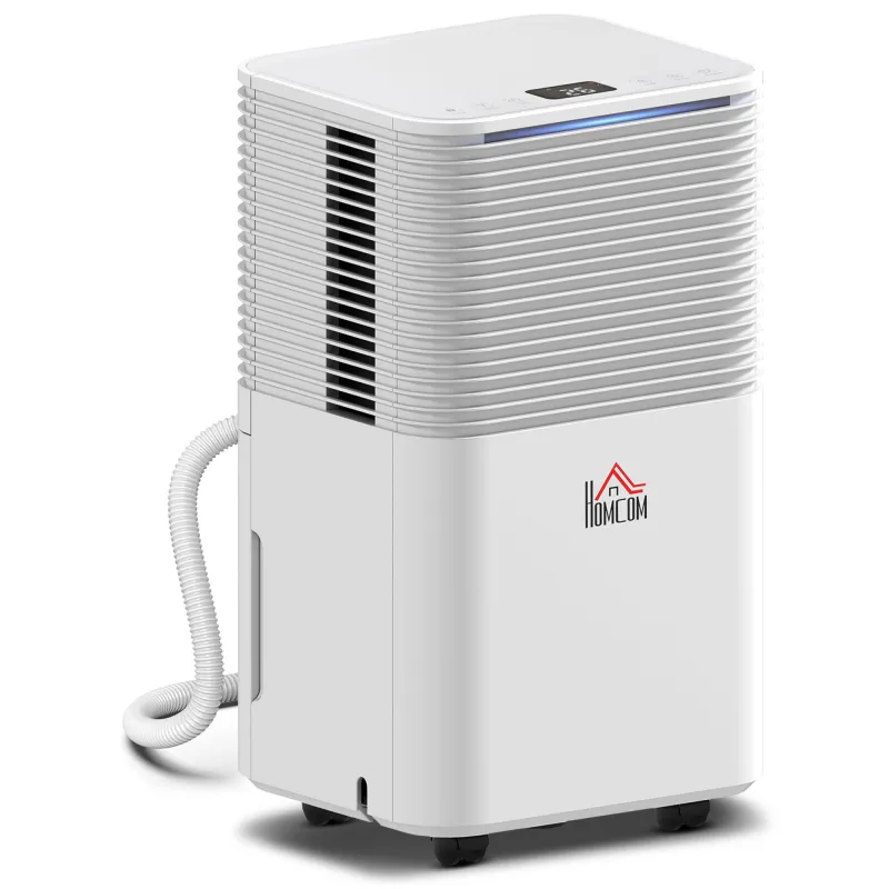Deshumidificador 10L/día Silencioso con 3 Modos Pantalla LED Temporizado 24H Bloqueo Infantil y Drenaje Continuo Blanco